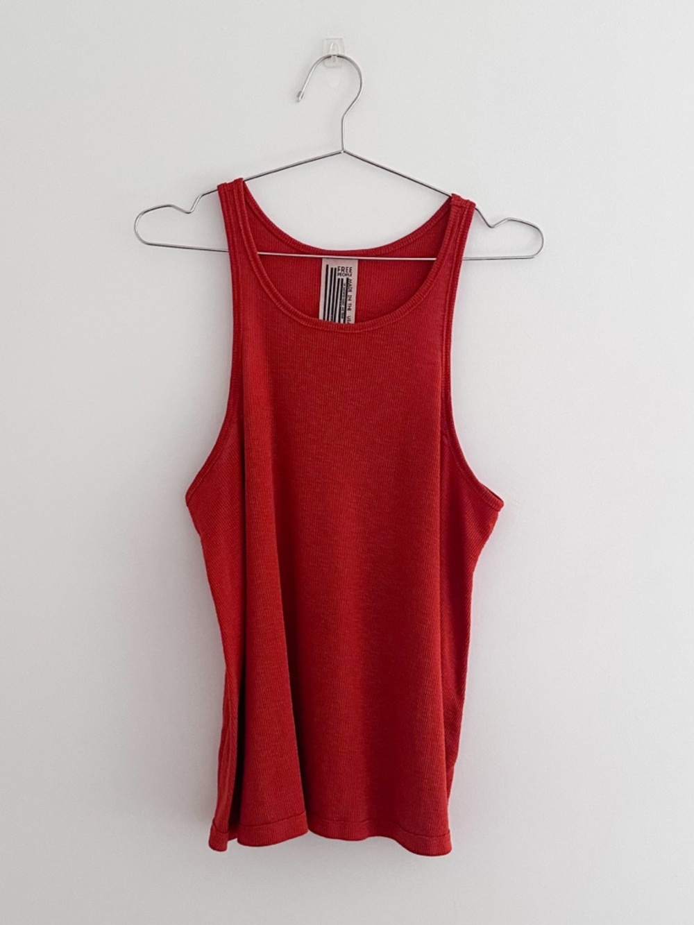 Vintage Free People Red Ribbed Tank | Made In USA | Racerback | Tomato Red | L
